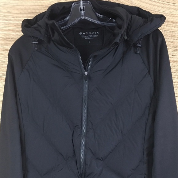 Athleta Inlet Hybrid Quilted Jacket Black Hooded Running Training NWOT Sz L/G - Picture 7 of 13